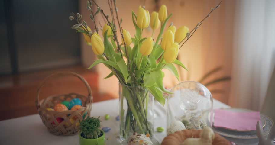 Traditional Easter Eggs Table Easter Holidays Royalty-Free Stock Footage #1102361233