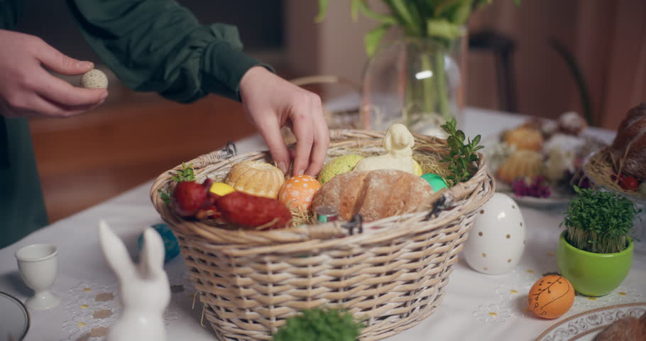 Traditional Easter Eggs Table Easter Holidays Royalty-Free Stock Footage #1102361235