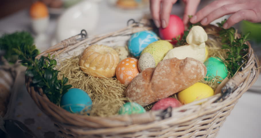 Traditional Easter Eggs Table Easter Holidays Royalty-Free Stock Footage #1102361237