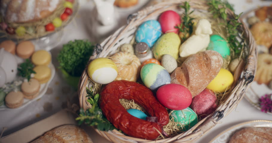 Traditional Easter Eggs Table Easter Holidays Royalty-Free Stock Footage #1102361239