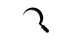 Black Sickle icon isolated on white background. Reaping hook sign. 4K Video motion graphic animation.