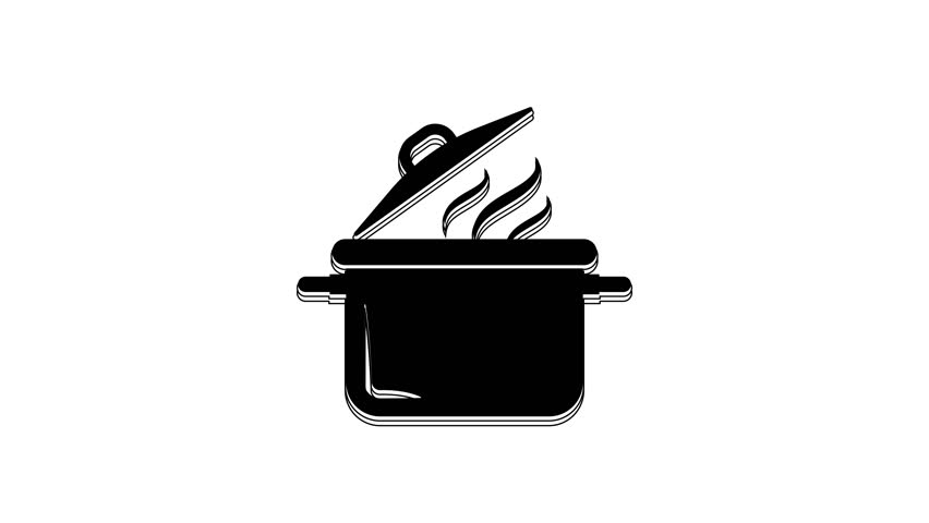 Black Cooking pot icon isolated on white background. Boil or stew food symbol. 4K Video motion graphic animation.