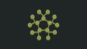 Green Molecule oil icon isolated on black background. Structure of molecules in chemistry. 4K Video motion graphic animation.