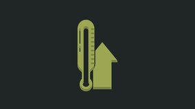 Green Meteorology thermometer measuring icon isolated on black background. Thermometer equipment showing hot or cold weather. 4K Video motion graphic animation.