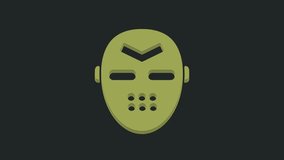 Green Hockey mask icon isolated on black background. 4K Video motion graphic animation.