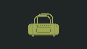 Green Sport bag icon isolated on black background. 4K Video motion graphic animation.