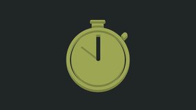 Green Stopwatch icon isolated on black background. Time timer sign. Chronometer sign. 4K Video motion graphic animation.