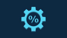 Blue Gear with percent icon isolated on blue background. 4K Video motion graphic animation.