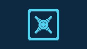 Blue Safe icon isolated on blue background. The door safe a bank vault with a combination lock. Reliable Data Protection. 4K Video motion graphic animation.
