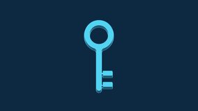 Blue House key icon isolated on blue background. 4K Video motion graphic animation.