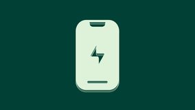 White Smartphone, mobile phone icon isolated on green background. 4K Video motion graphic animation.