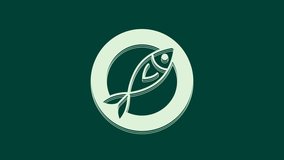 White Dried fish icon isolated on green background. 4K Video motion graphic animation.