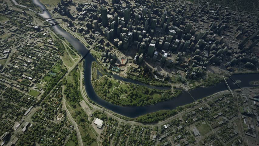 3D - Top Aerial View of the City of Calgary; Alberta. Canada