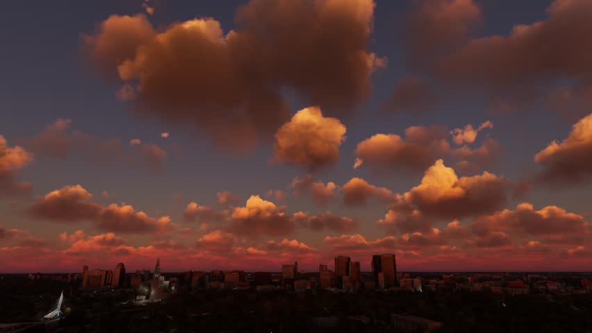 3D - Side Aerial Sunset View of the City of Winnipeg Manitoba. Canada