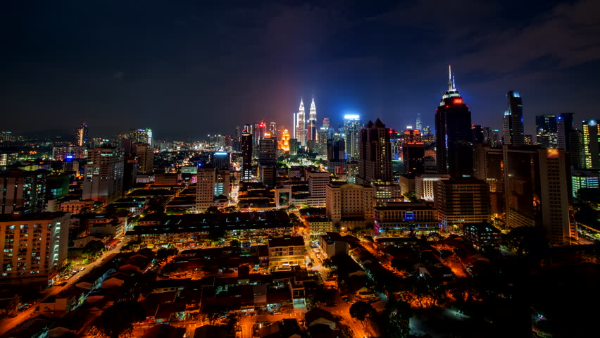 Nighttime timelapse of the Malaysian capital Kuala Lumpur.