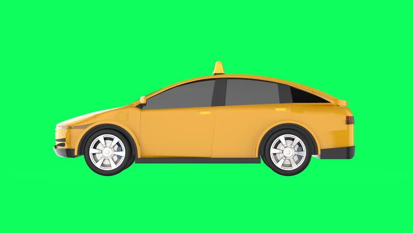 3d rendering yellow ev taxi or electric vehicle isolated on green screen 4k footage