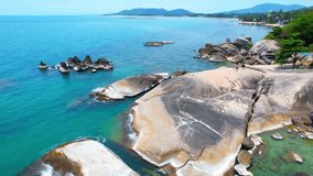 Hin Ta Hin Yai is a fascinating and beautiful place to visit on Koh Samui, and its unique rock formations make it a must-see attraction for tourists from all over the world. Thailand. 4K Drone
