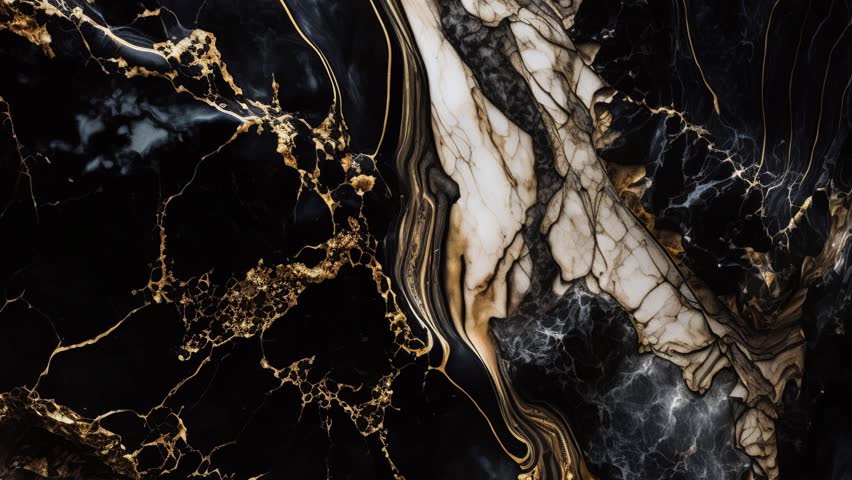 Black and Gold with white lines Marble Luxury background texture. Slow panoramic motion. High detailed 4K video.  Marble pattern texture surface panning background. Royalty-Free Stock Footage #1102375775