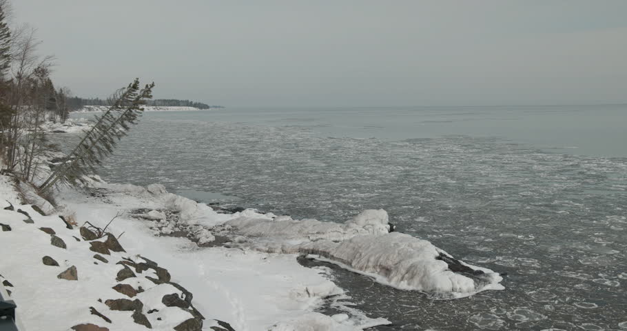 Lake Superior in Winter in Minnesota one of Great Lakes
