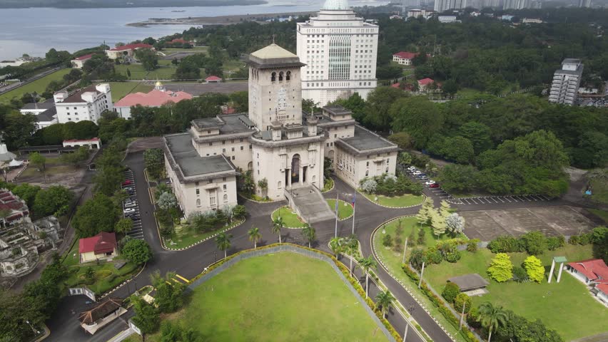 Aerial orbits Bukit Timbalan Sultan Ibrahim Building in Malaysia Royalty-Free Stock Footage #1102386655