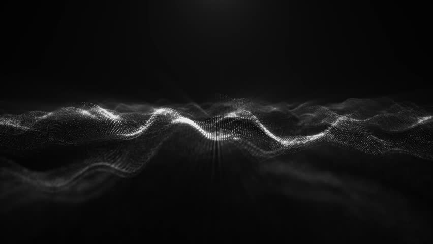 Abstract digital particle wave on dark background, animation cyber and high technology background. 4k animation of shiny white particle wave. 3d render Royalty-Free Stock Footage #1102390099