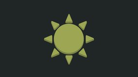 Green Sun icon isolated on black background. Summer symbol. Good sunny day. 4K Video motion graphic animation.