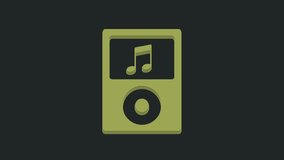 Green Music player icon isolated on black background. Portable music device. 4K Video motion graphic animation.