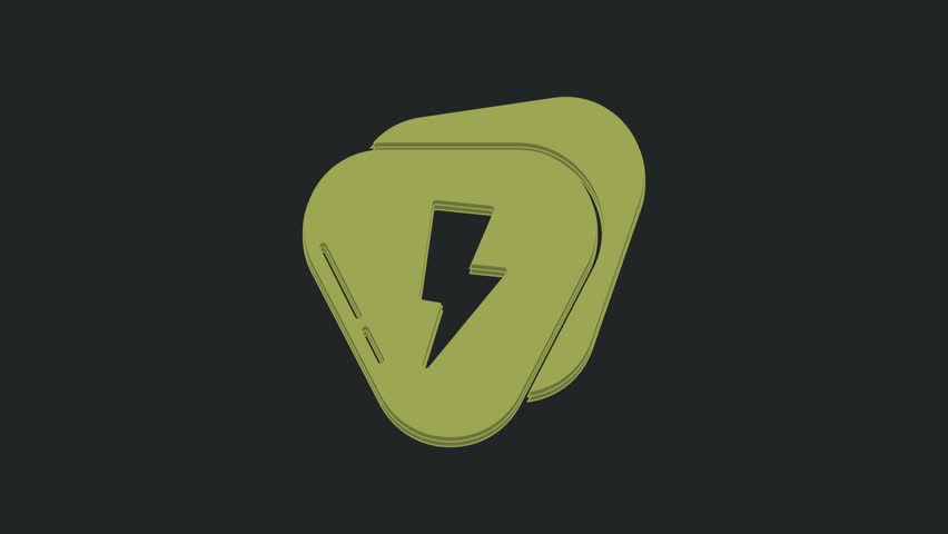Green Guitar pick icon isolated on black background. Musical instrument. 4K Video motion graphic animation.