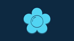 Blue Flower icon isolated on blue background. 4K Video motion graphic animation.