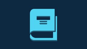 Blue Book icon isolated on blue background. 4K Video motion graphic animation.