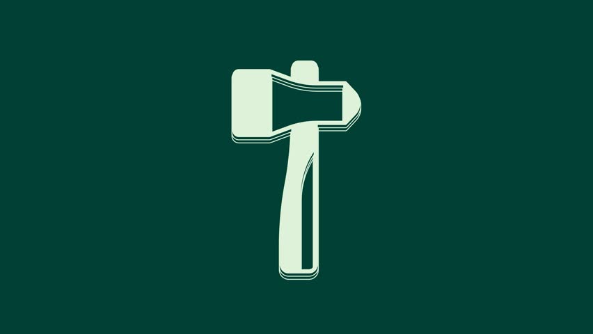 White Hammer icon isolated on green background. Tool for repair. 4K Video motion graphic animation.