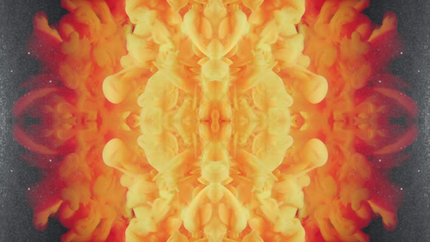 Paint splash. Kaleidoscope design. Ink water drop. Yellow red orange color smoke cloud explosion symmetrical pattern abstract background. Royalty-Free Stock Footage #1102393653