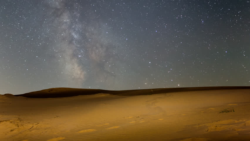 sandy desert under a starry sky with milky way, night natural time lapse scene Royalty-Free Stock Footage #1102394797