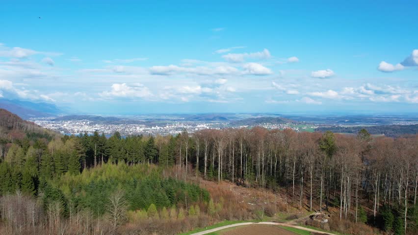 Areal shot from Gaicht. The lake Biel Bienne in sight. We are flying south east in a beautiful spring afternoon.
