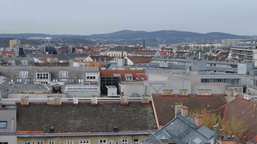 Top view of the streets of Vienna, the old Austrian city,tiled roofs, panorama,