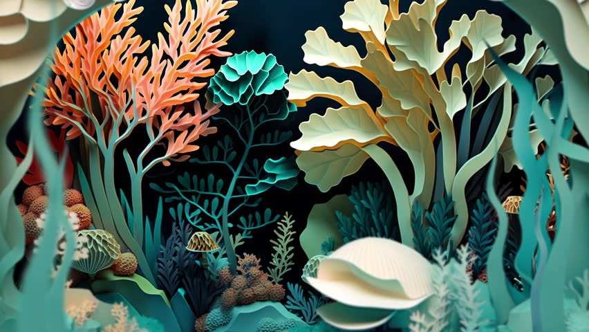 Coral reef with fish stylized as a paper application