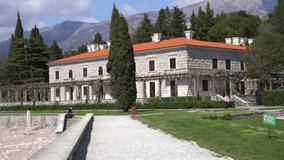 Montenegro. Milocer Park. The palace of King Nikola. View from the beach.