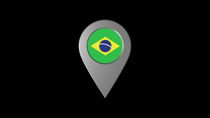 3d Animation Map Navigation pointer with Brazil flag With Alpha Channel