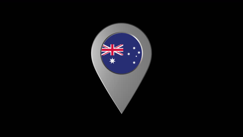 3d Animation Map Navigation pointer with Australia flag With Alpha Channel