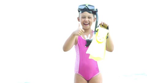 Little Girl Mask Diving Holding Flippers Stock Footage Video (100% ...