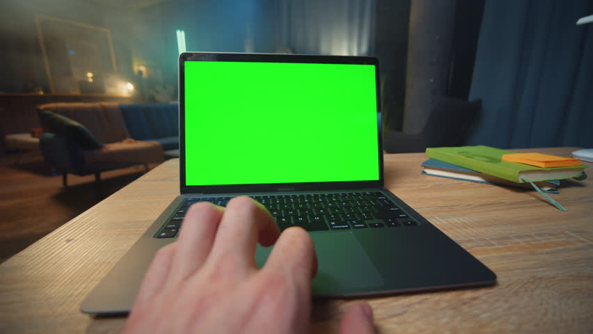 Close up of hand open and use laptop touch pad. Mock up green screen. Device. Workspace. Technology Royalty-Free Stock Footage #1102417427