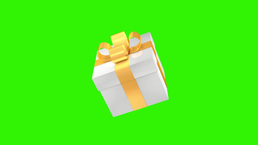 White gift box with golden ribbon. 3D animation on a green screen. The concept of holidays and gifts. Royalty-Free Stock Footage #1102418371