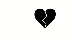 Black broken heart on a white background. 3D loop  animation. Video effect for valentine's day and wedding. 