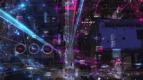 
Aerial Overhead View of Futuristic City With Augmented Reality Elements. Computer Network, Financial Charts and Economy Graphs. Financial District Los Angeles, California. Neon. - Powered by Shutterstock - Get 15% off with code: PIKWIZARD15