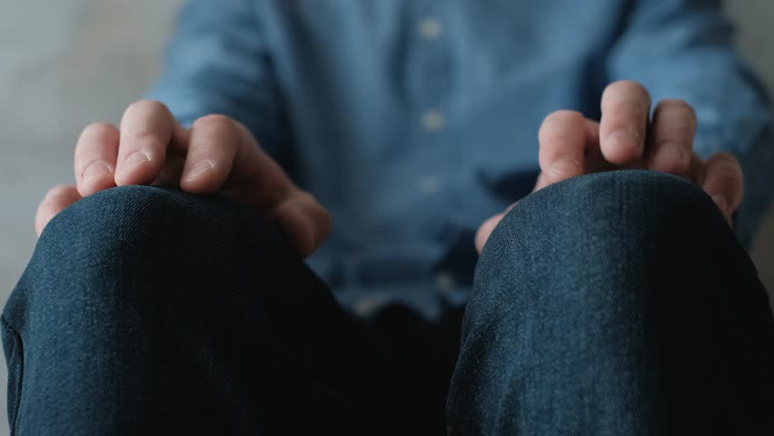 Hands of a worried man before an interview or exam, close-up Royalty-Free Stock Footage #1102422237