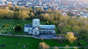 Drone footage of St Oswald's Church in Filey