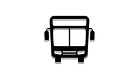 Black Bus icon isolated on white background. Transportation concept. Bus tour transport sign. Tourism or public vehicle symbol. 4K Video motion graphic animation.
