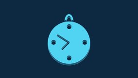 Blue Clock icon isolated on blue background. Time symbol. 4K Video motion graphic animation.