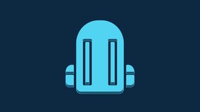 Blue School backpack icon isolated on blue background. 4K Video motion graphic animation.
