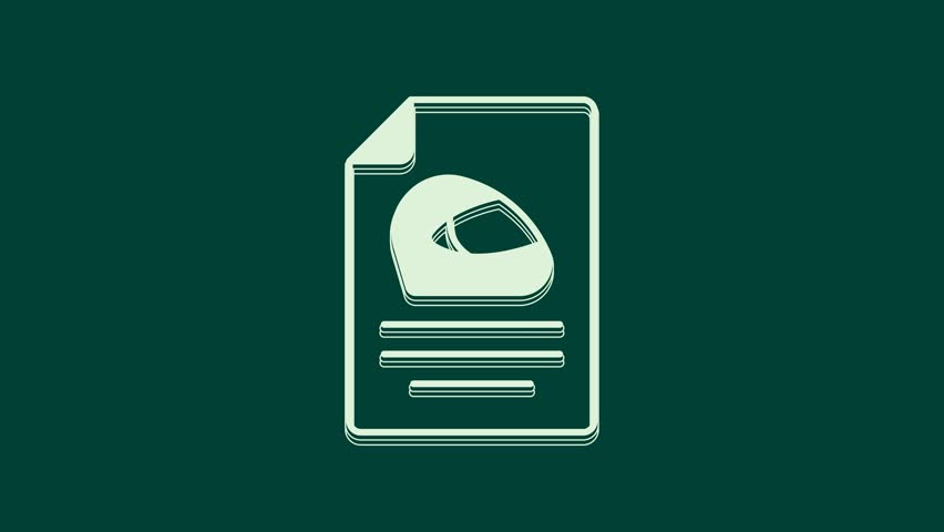 White Racing helmet icon isolated on green background. Extreme sport. Sport equipment. 4K Video motion graphic animation.